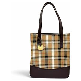Saco Tote e de Ombro em Couro com Padrão Nova Check Burberry Marrom Bege