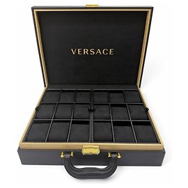 Estojo para Relógios em Couro e Madeira Versace Medusa Preto