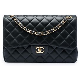 Chanel Black Jumbo Classic Lambskin Double Flap Noir