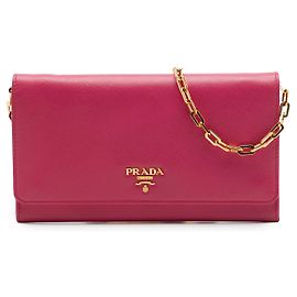 Carteira com corrente Prada em couro Saffiano rosa Rosa Outro
