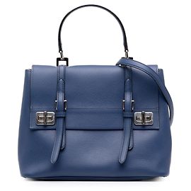 Bolsa Satchel Prada Blue Medium Saffiano Cuir Double Turnlock Azul