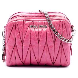 Miu Miu Pink Matelasse Nappa Double Zip Crossbody Rosa