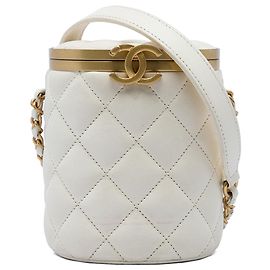 Sac Chanel White Mini Quilted Lambskin Crown Box Bag Blanc Écru