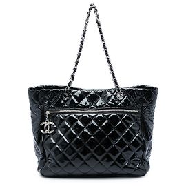 Borsa Tote Chanel Black Large Quilted Patent Chic and Glitter Nero