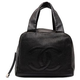 Chanel Black CC Perforated Caviar Bowler Bag Black