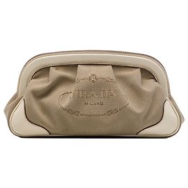 Prada Beige Canvas Canapa Logo Frame Clutch Beige