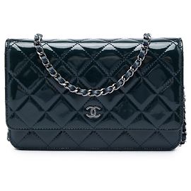 Chanel Blue CC Quilted Patent Wallet On Chain Blue Navy blue