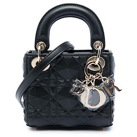 Dior Black Micro Calfskin Cannage Diamond Lady Dior Nero