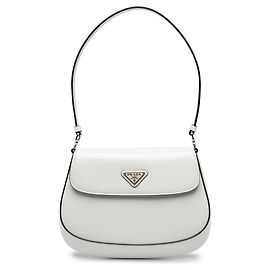 Prada White Spazzolato Leather Cleo Flap Shoulder Bag White