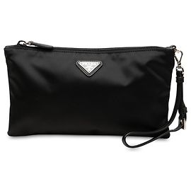 Pochette poignet Prada en Tessuto avec garniture en Saffiano noir Noir