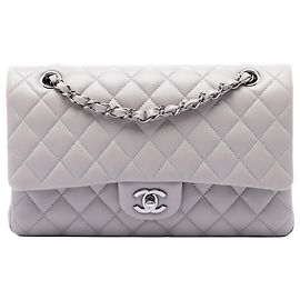 Chanel Gray Medium Classic Lambskin Double Flap Braun