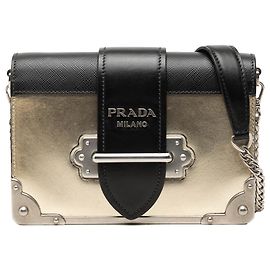 Bolsa Prada Cahier em Vitello metálico com acabamentos em Saffiano dourado Dourado Outro