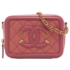 Clutch Vanity Chanel Rosa Caviar CC Filigree con Cadena Rosa Dorado