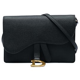 Dior Black Grained Calfskin Saddle Pouch Black