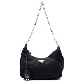 Prada Bolsa Satchel Re Edition 2005 em Tessuto com Detalhes em Saffiano Preta Mini Preto