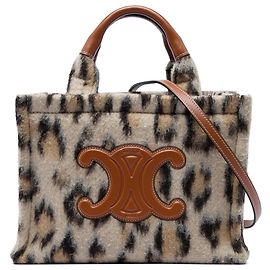Céline Celine Beige Small Leopard Print Felt Cuir Triomphe Cabas Thais Satchel Beige