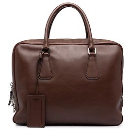 Mala de negócios Prada em couro castanho Marrom Castanho escuro