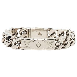 Louis Vuitton Silver Brass Monogram Chain Link Bracelet Silvery
