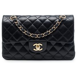 Chanel Black Medium Classic Lambskin Double Flap Nero