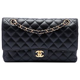 Chanel Black Medium Classic Caviar Double Flap Nero