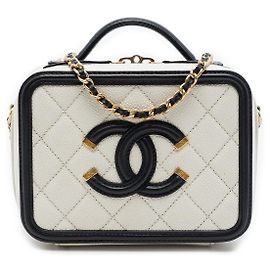 Chanel White Small Caviar CC Filigree Vanity Case Blanc Autre