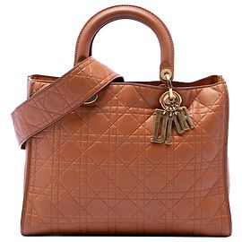 Dior Brown Large Ultra Matte Calfskin Cannage Embossed Lady Dior Marron