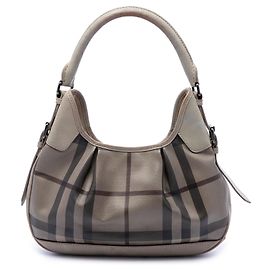 Burberry Brooklyn Hobo en toile enduite Gray Smoke Check Marron