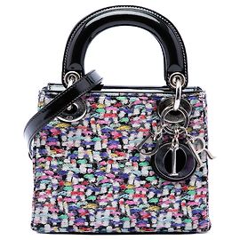 Dior Black Mini Multicolor Metallic Fabric and Patent Leather Lady Dior Nero