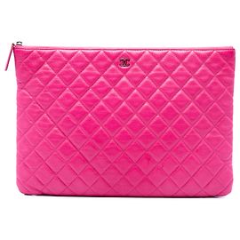 Clutch Chanel Pink Large Quilted Caviar O Case Rosa