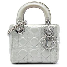 Dior Gray Mini Iridescent Lambskin Cannage Lady Dior Braun