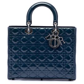 Dior Blue Large Patent Cannage Lady Dior Blau Marineblau
