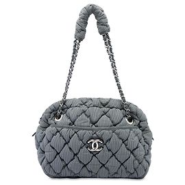Sac à épaule Chanel Bubble en nylon matelassé rayé gris Marron
