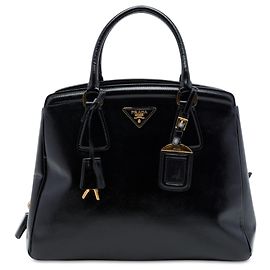 Prada Black Medium Saffiano Vernice Parabole Tote Black