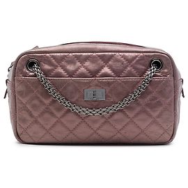 Bolsa Camera Chanel Reissue 2.55 em couro de bezerro envelhecido metalizado matelassê rosa Medium Rosa Dourado