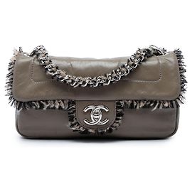 Chanel Brown Lambskin Funny Tweed Flap Marrom Taupe