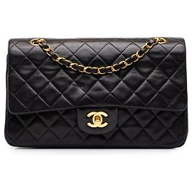 Chanel Black Medium Classic Lambskin Double Flap Black