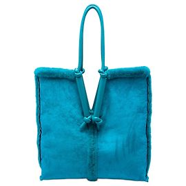 Bottega Veneta Blue Suede and Shearling Bolster Reversible Tote Blue Other