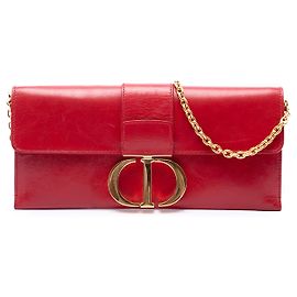 Clutch Dior Montaigne 30 em couro vermelho com corrente Vermelho