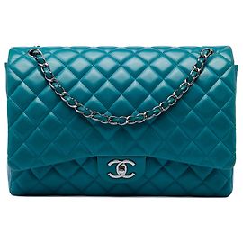 Chanel Blue Maxi Classic Lambskin Double Flap Azul Outro