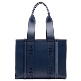 mala Woody Chloé Blue Medium em pele de vitela Azul Outro