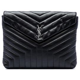 Autre Marque Clutch LouLou Document in pelle di vitello matelassé nera con monogramma Saint Laurent Nero