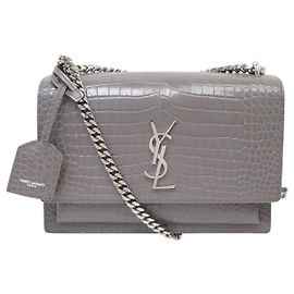 Autre Marque NEUF SAC A MAIN SAINT LAURENT SUNSET MEDIUM 442906 EN CUIR FACON CROCO BAG Gris