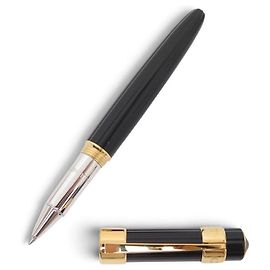 CANETA ESFERA CHAUMET CABOCHÃO LACA PRETA E METAL DOURADO ROLLERBALL BALLPOINT PEN Preto