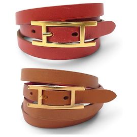 Hermès HERMES BEHAPI BRACELET SWIFT LEATHER ROUGE BRIQUE & GOLD REVERSIBLE QUADRUPLE TOUR Other