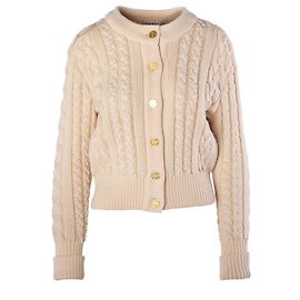 Cardigã de lã com tramas em relevo e pérolas Chanel Ivory Bege