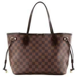 LOUIS VUITTON - Saco cabas Neverfull PM Louis Vuitton em toile enduite damier ébène Marrom