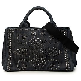 Sac cabas Prada Denim Canapa Bijoux et œillets noir Noir