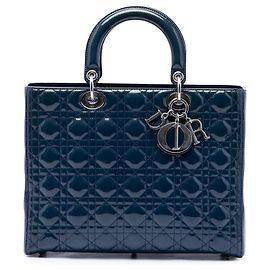Bolsa Lady Dior Large em couro envernizado Cannage Azul Azul