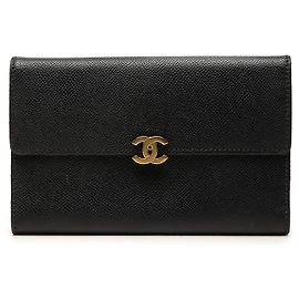 Black Chanel CC Calfskin Flap Long Wallet Black