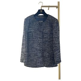 Veste Chanel en Tweed à Carreaux Bleus et Blancs Taille 36 Autre